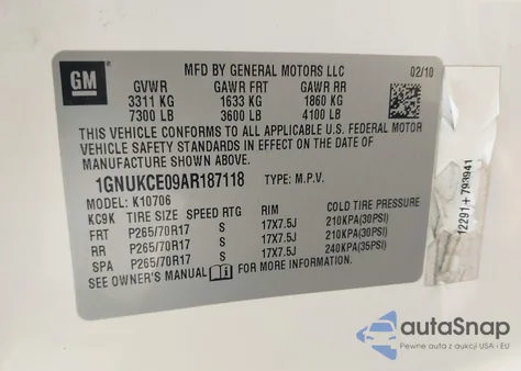 2010 Chevrolet Tahoe Ltz из США, поврежденный, VIN 1GNUKCE09AR187118